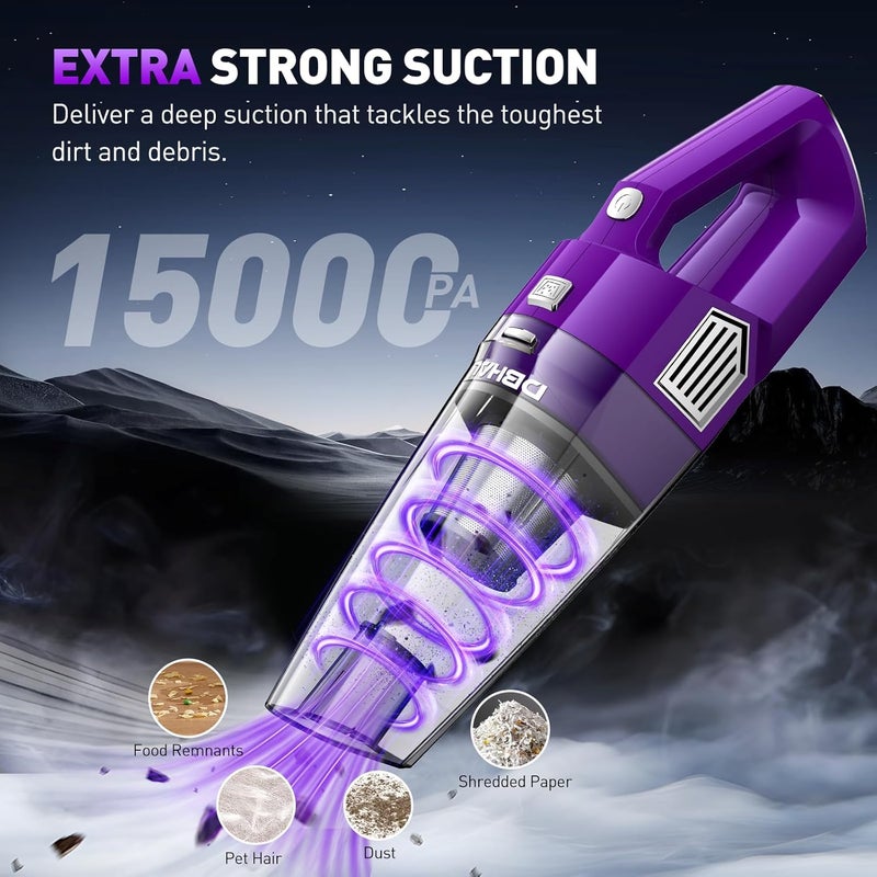 DBHAL Handheld Vacuum Cordless, 15000PA Powerful Suction Car Vacuum Cleaner Lightweight with Multi Accessories, Hand held Vacuum Cleaner Dust Busters Cordless Rechargeable for Car Home - Image 2